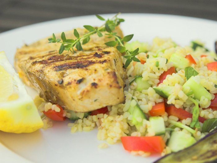 Barbecued marinated marlin steaks with tabouleh – Off the spork